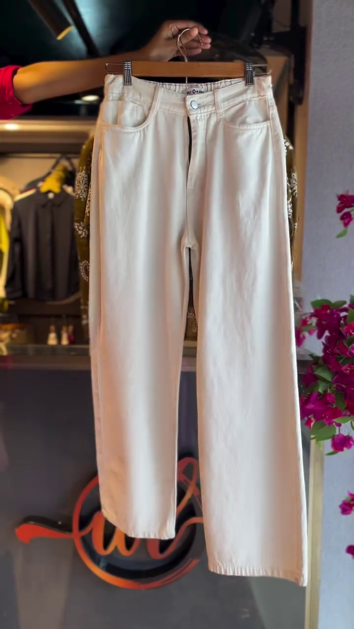 Embroidered Paisley Top in Olive & Wide-Leg Pants in White - Image 2