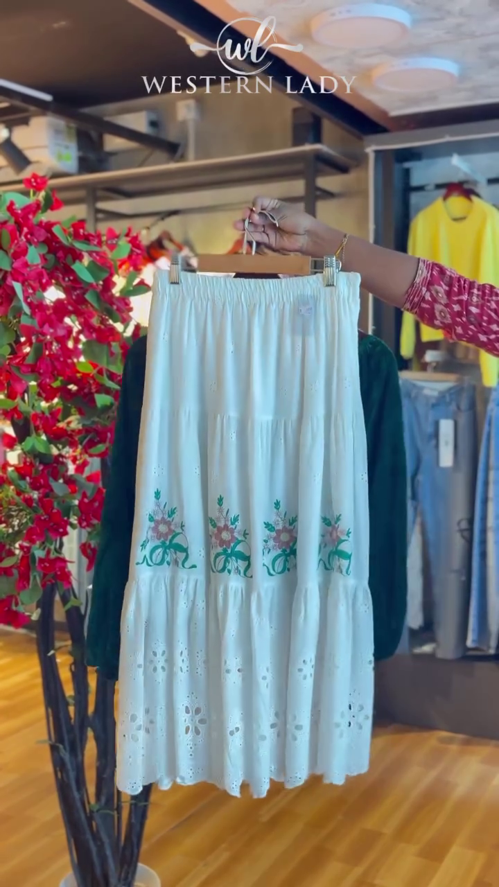 Ruched Velvet Top in Forest & Eyelet Skirt in White - Image 2