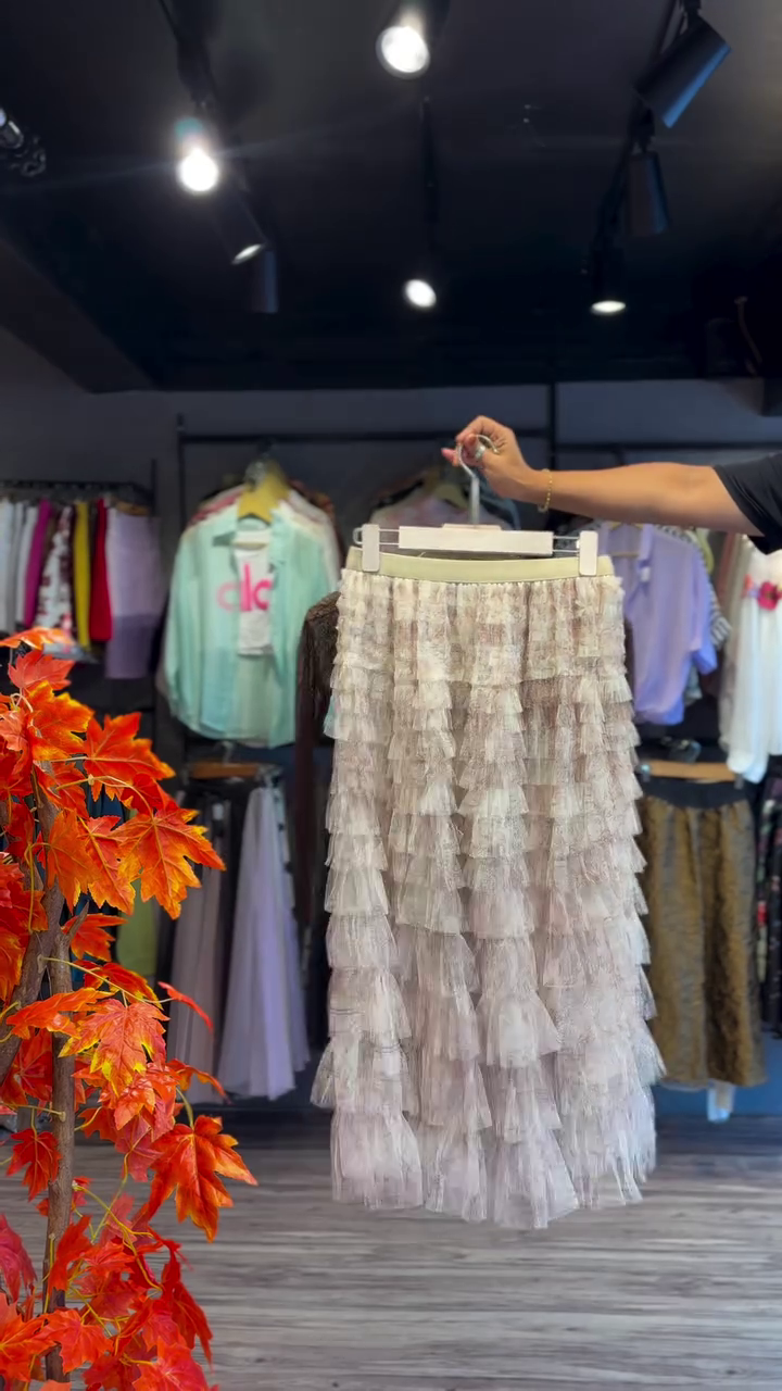 Lace Bodice Dress in Cocoa & Ruffled Skirt in Cream - Image 2