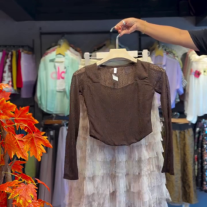 Lace Bodice Dress in Cocoa & Ruffled Skirt in Cream