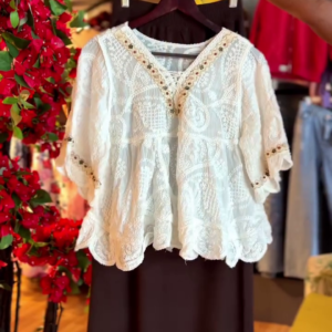 Lace Blouse in Ivory & Skirt in Deep Cocoa