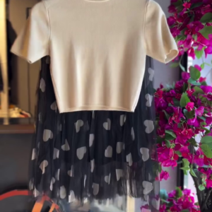 Heart Tulle Skirt in Noir & Cream Tee