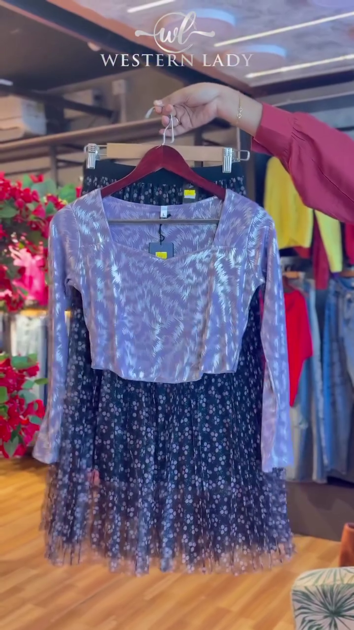 Zigzag Top in Lavender & Floral Mesh Skirt in Black