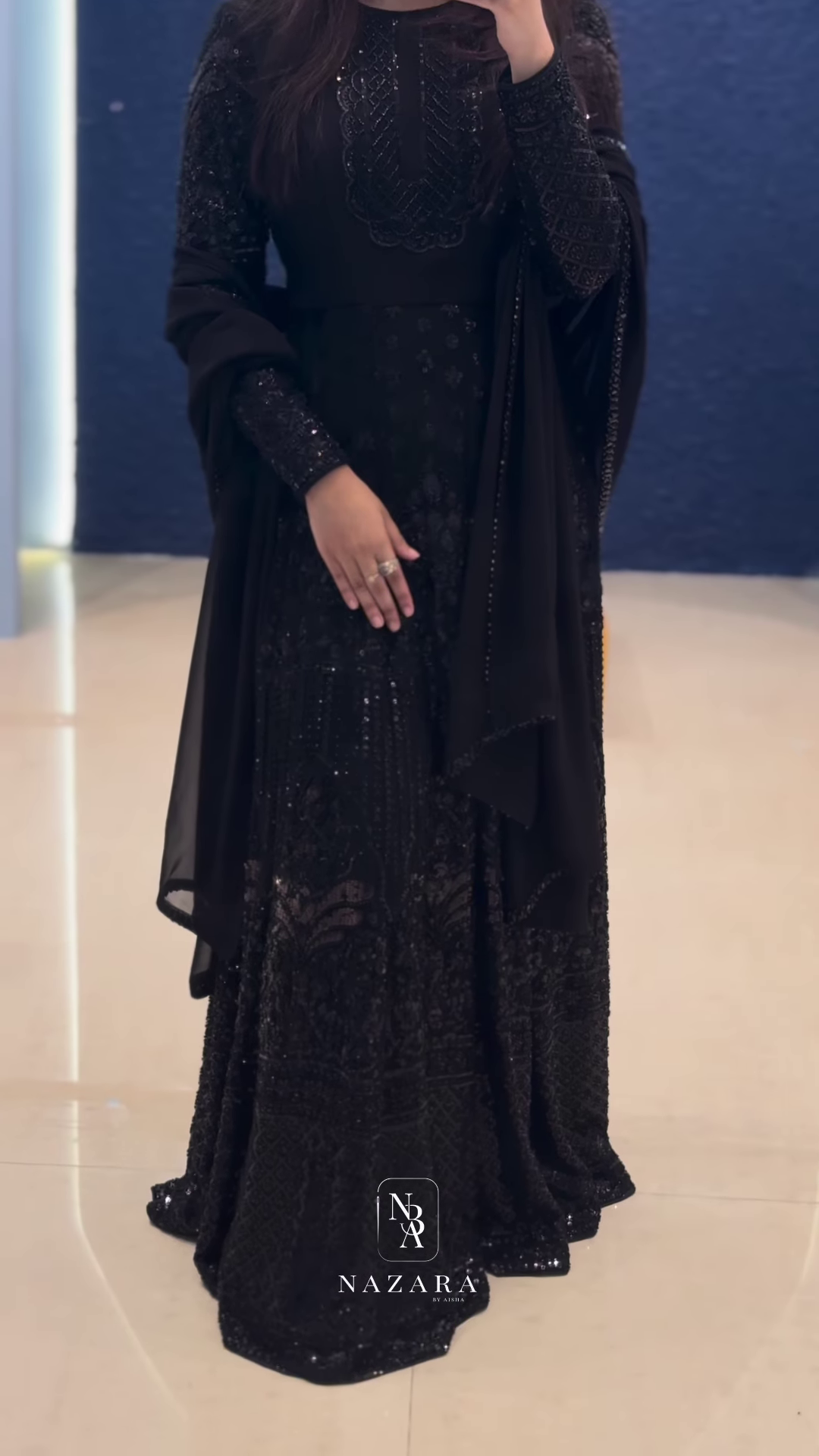 BLACK EMBELLISHED ETHNIC GOWN - Image 2