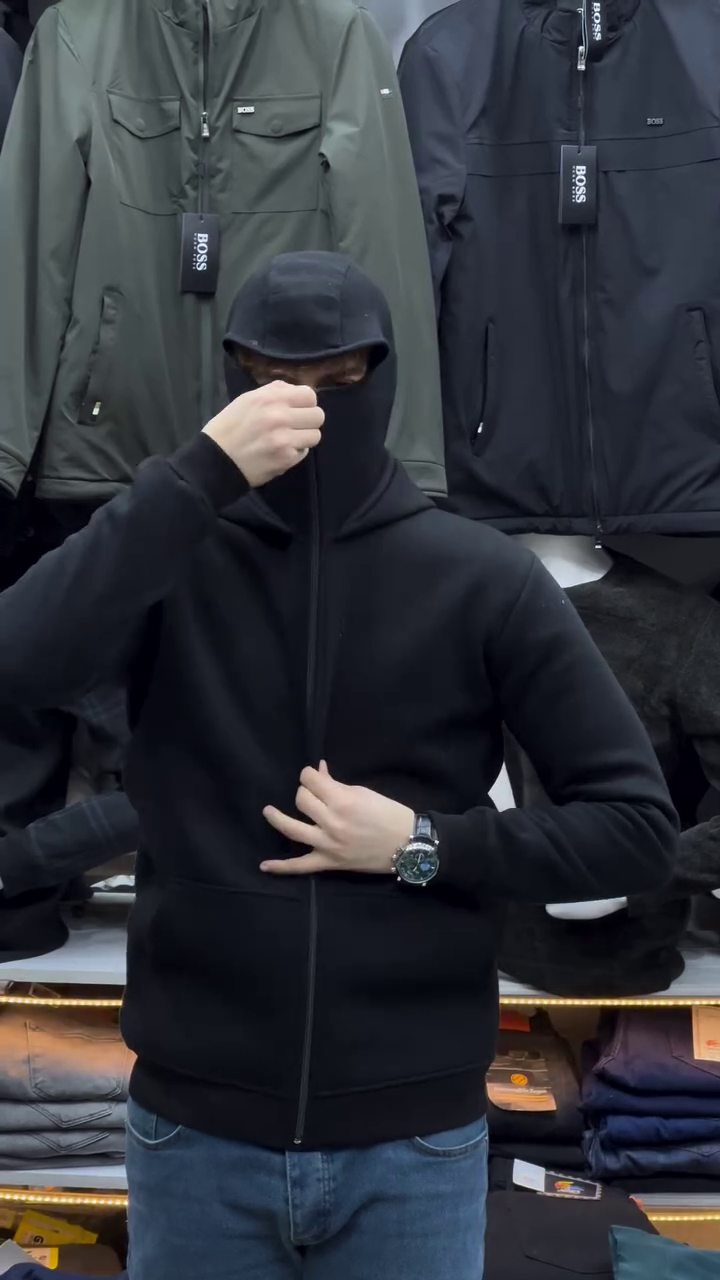 WHITE FULL-ZIP HOODIE WITH FACE COVER DESIGN - Image 2