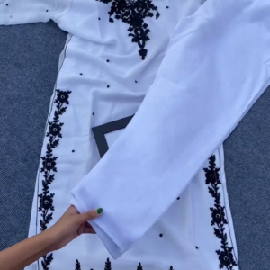 Elegant White & Black Contrast Embroidered Salwar Suit with Dupatta – Classic Ethnic Edition