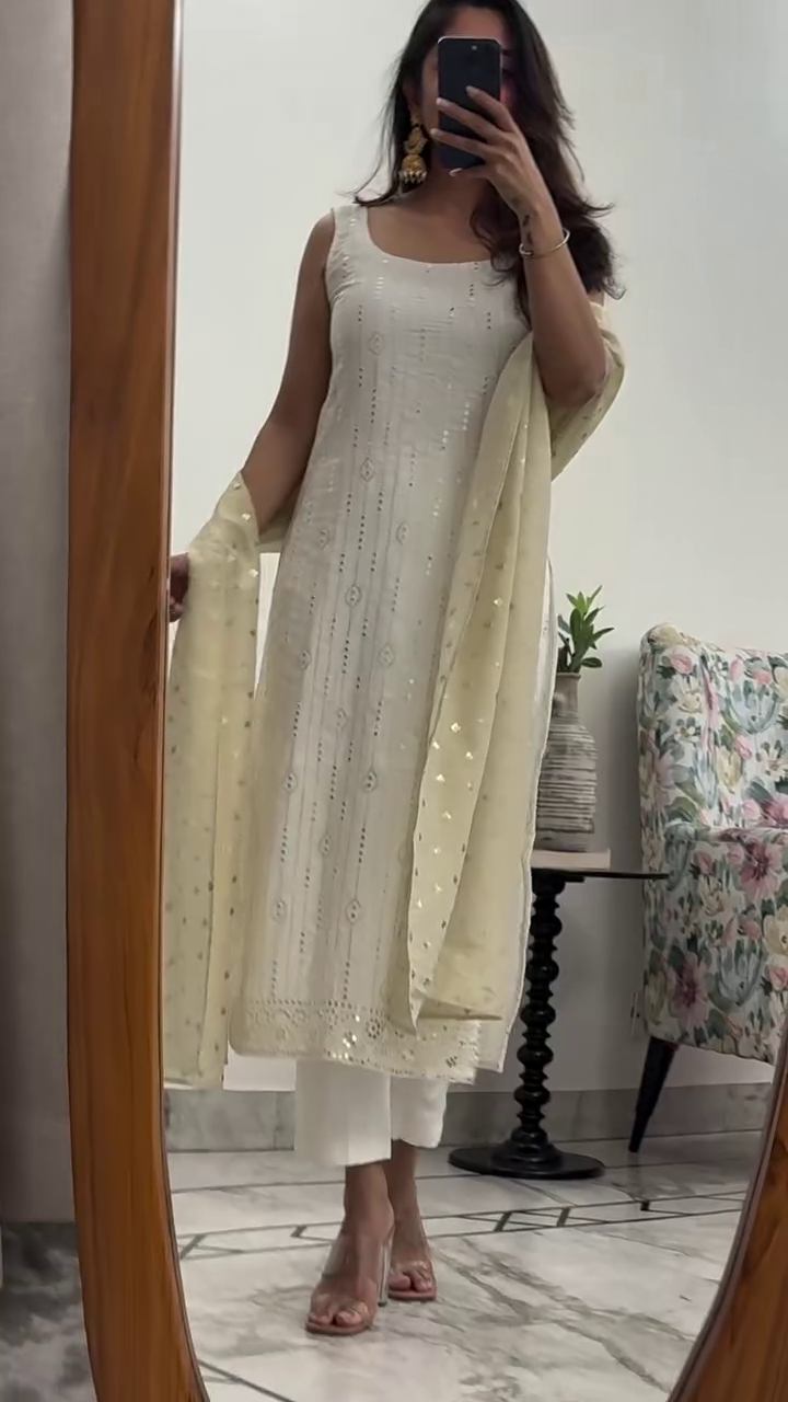 Premium Pleated Co-Ord Set in Soft Beige – Shirt & Wide-Leg Pant Set