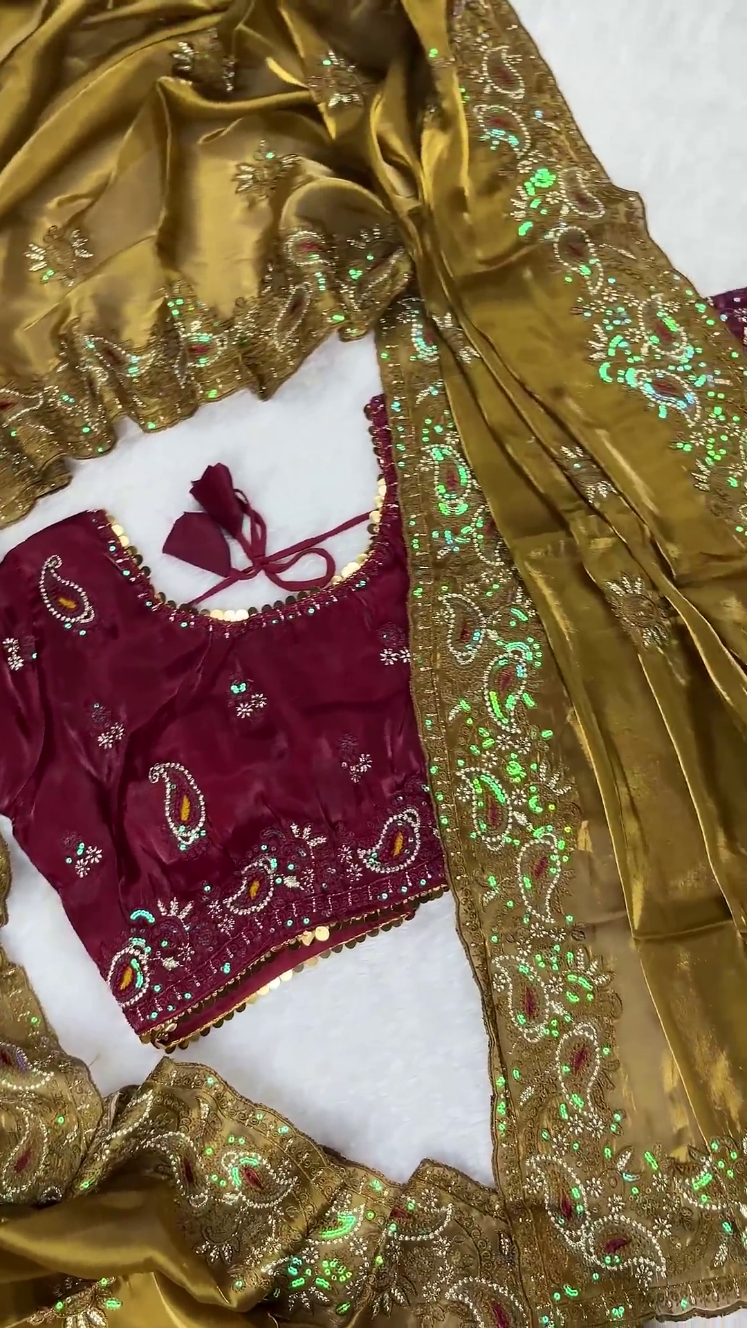 Premium Maroon Embroidered Designer Blouse with Heavy Golden Dupatta
