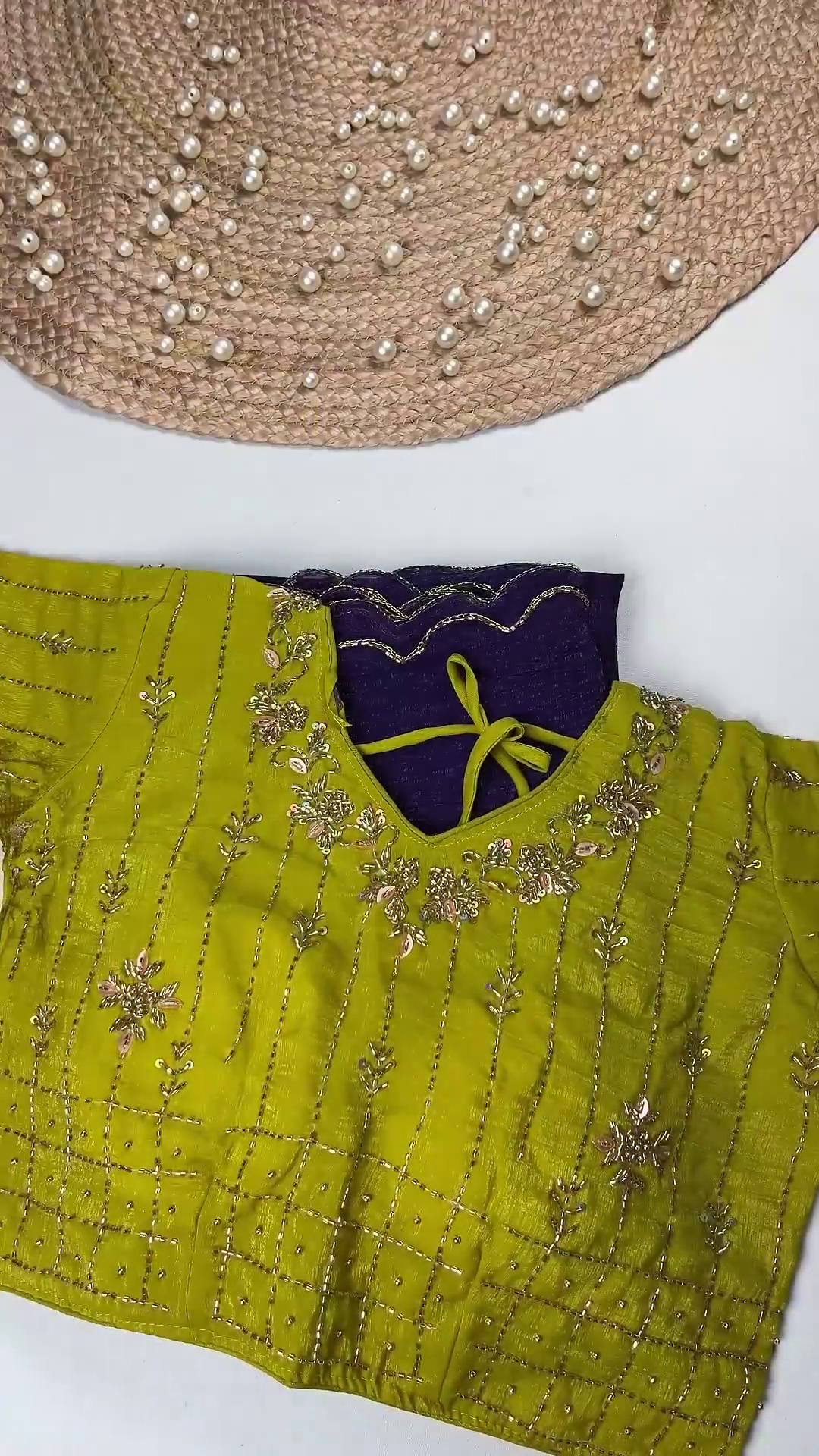 Premium Mustard Embroidered Blouse with Elegant Purple Dupatta Set - Image 2