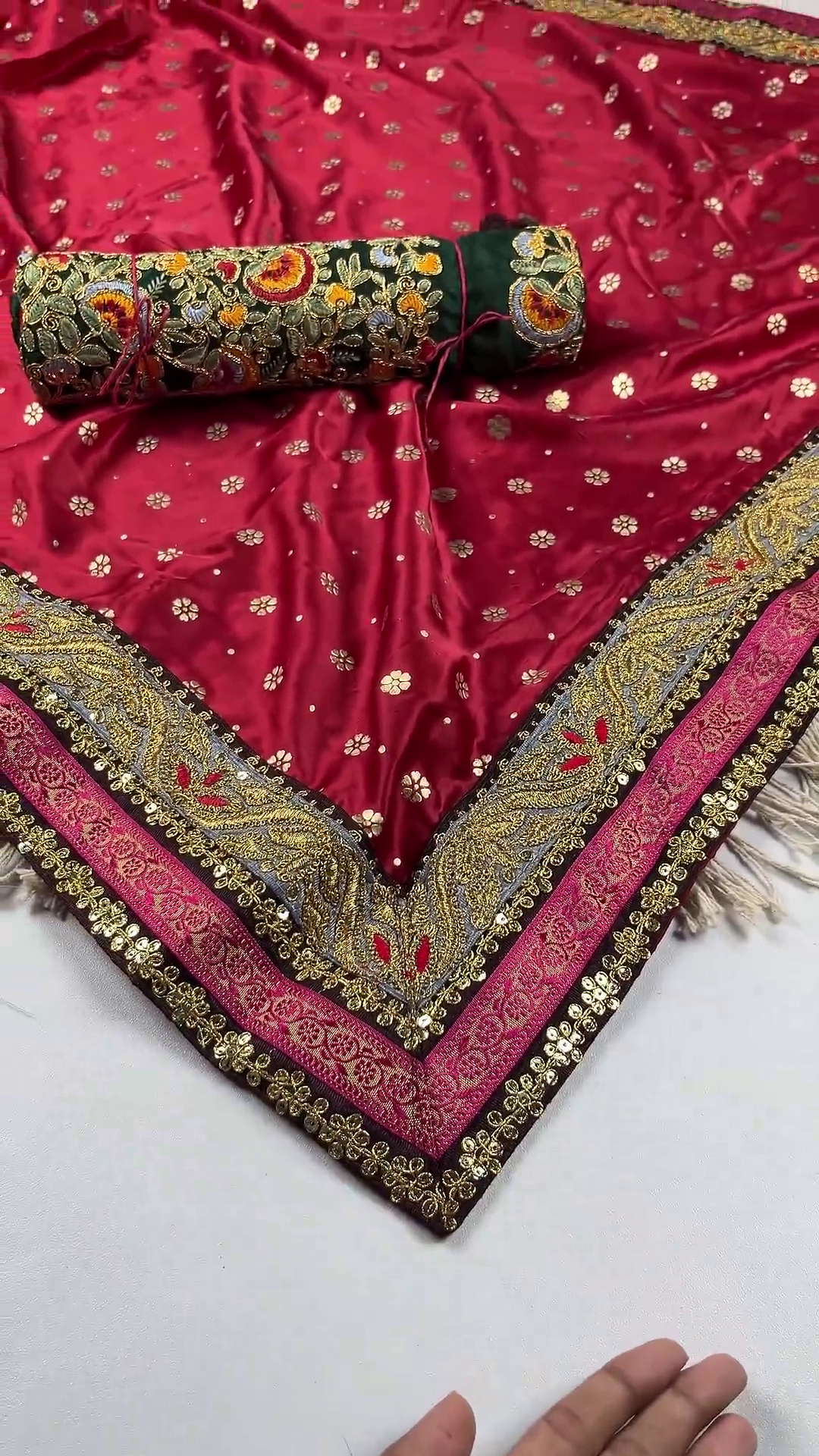 Premium Red Heavy Embroidered Partywear Saree with Designer Blouse Fabric