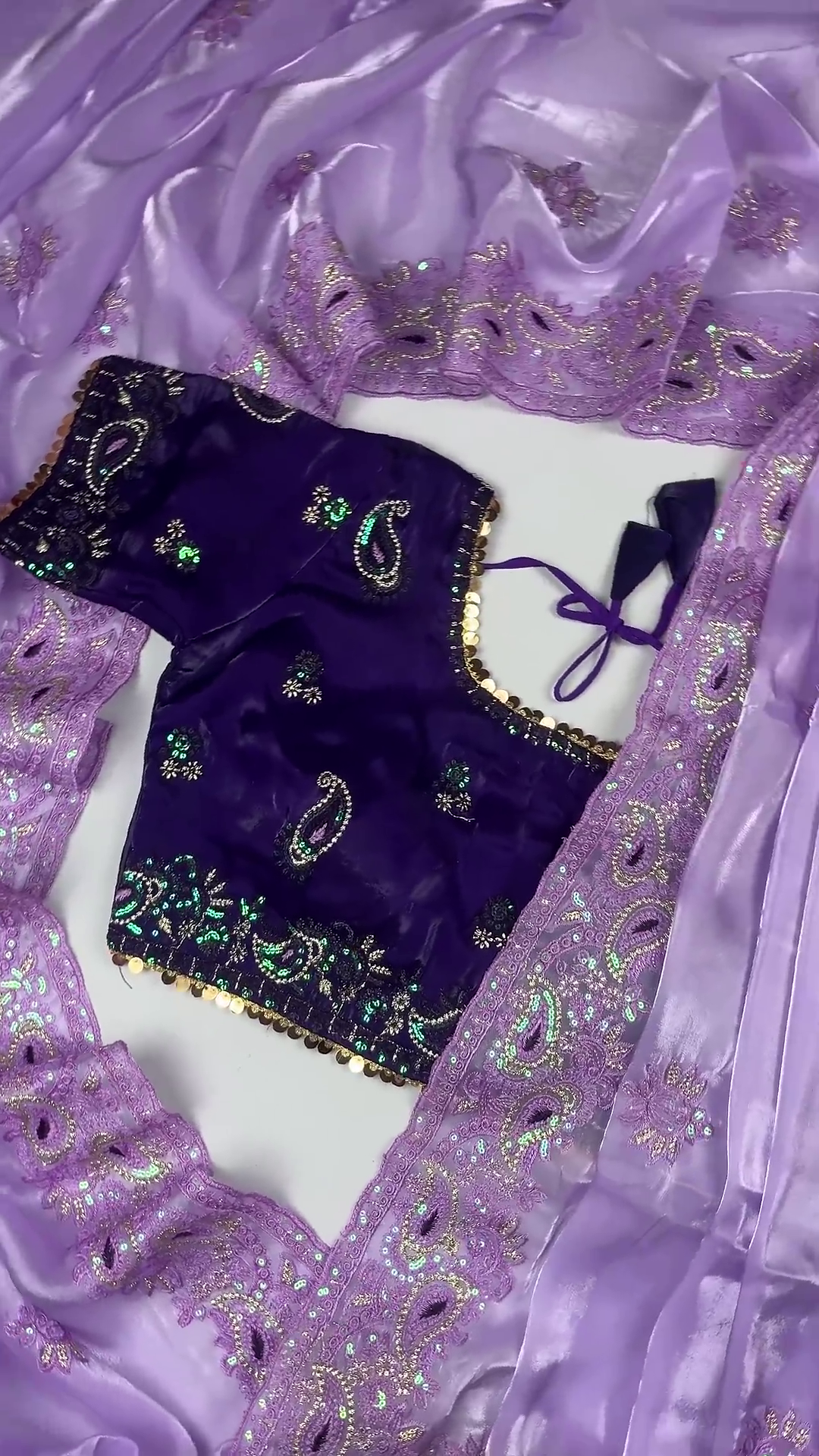 Premium Dark Purple Embroidered Designer Blouse with Elegant Lavender Dupatta Set