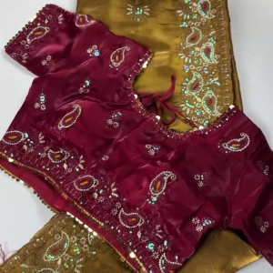 Premium Maroon & Antique Gold Heavy Embroidered Designer Blouse with Dupatta Set