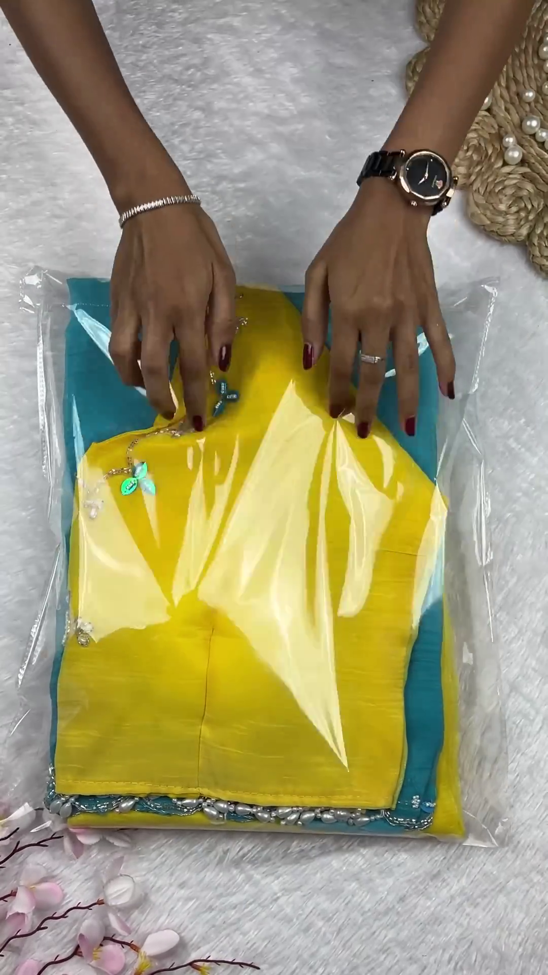 Vibrant Yellow Designer Hand-Embroidered Blouse with Ombre Dupatta Set - Image 2