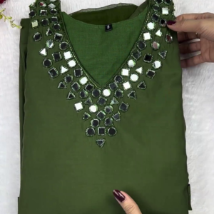 Forest Green Mirror-Work Designer Kurti