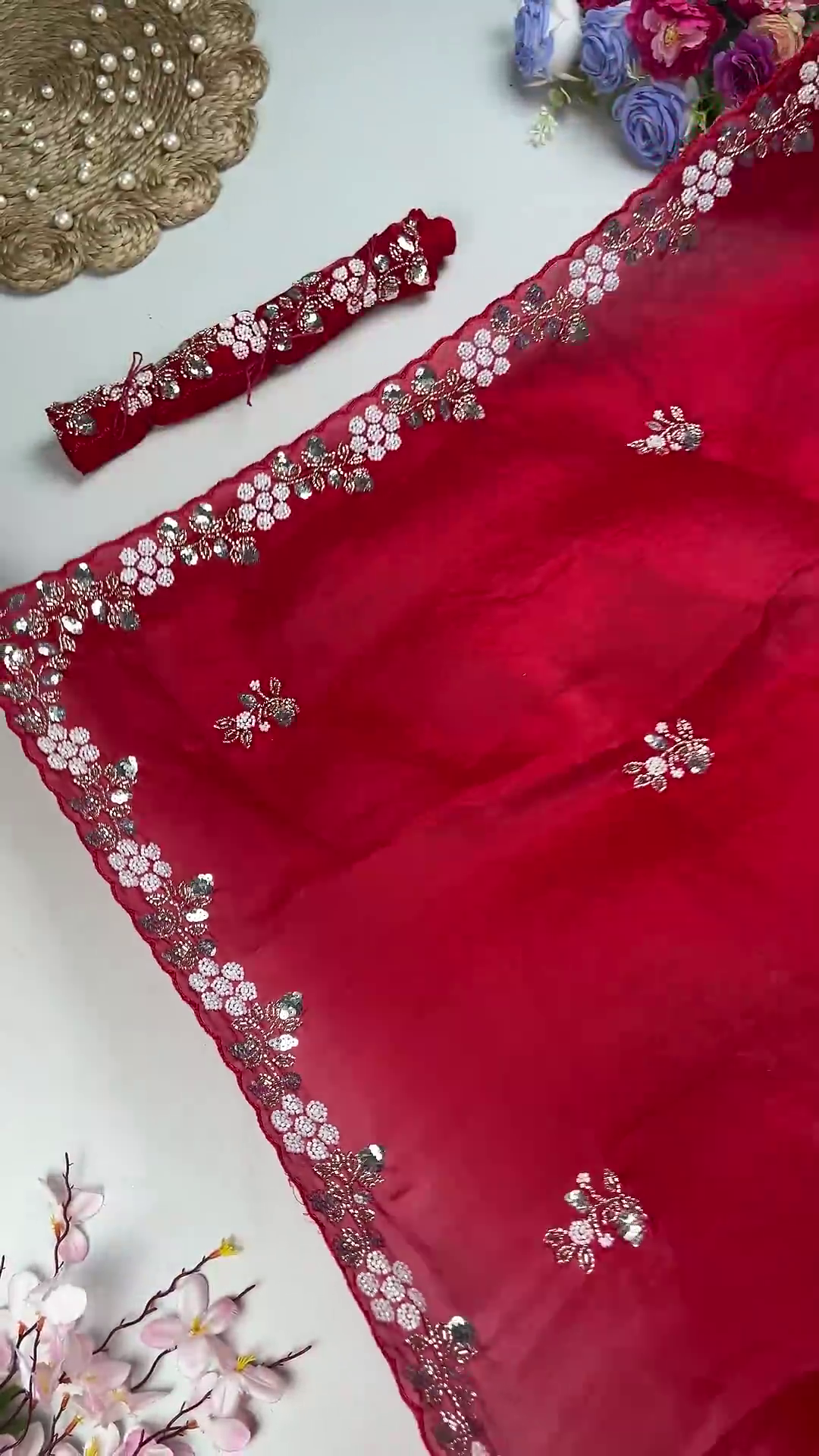 Royal Rani Pink Heavy Embroidered Designer Saree with Sequin Accents - Image 6