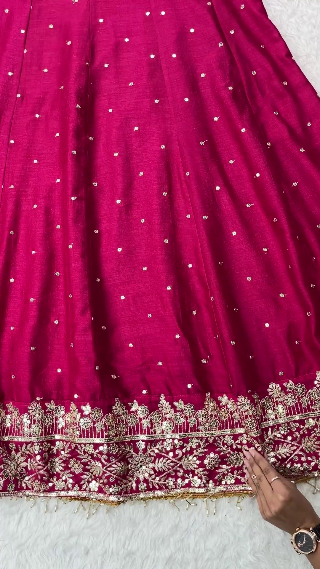 Grand Fuchsia Pink Anarkali with Floral Zari Artistry - Image 2