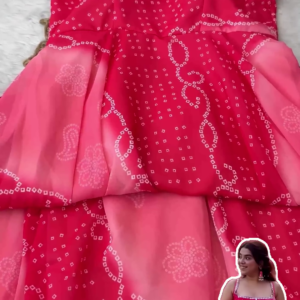 Vibrant Pink Bandhani Set with Mirror Artistry