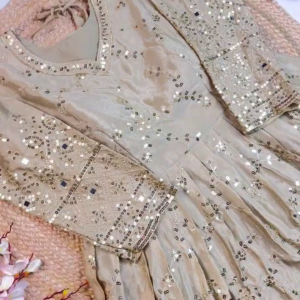 Grand Champagne Mirror-Work Anarkali Set