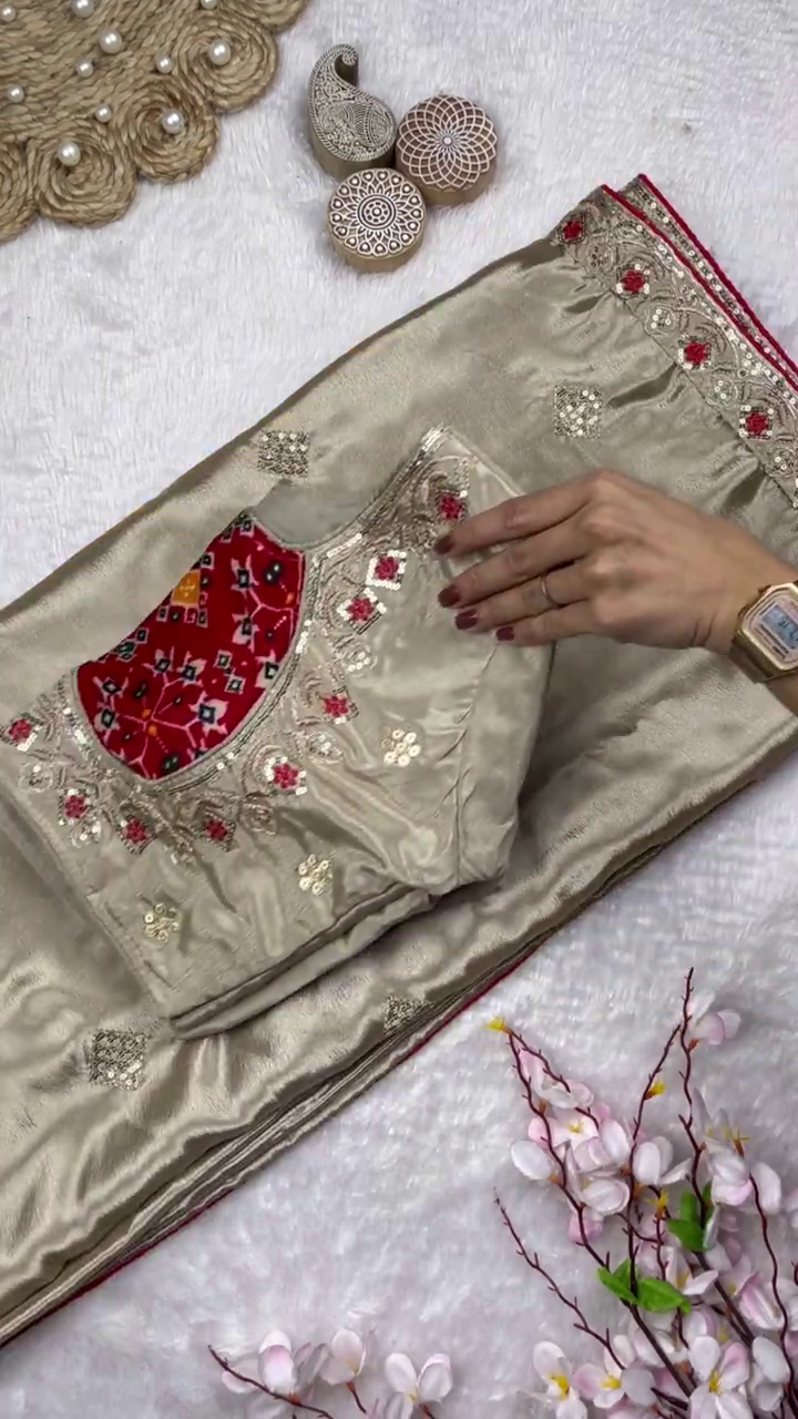 Sun-Kissed Yellow Patola Fusion Saree Set - Image 3