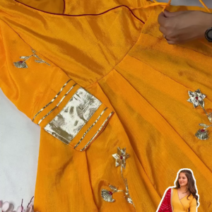 Sun-Kissed Mustard Anarkali with Angrakha Neckline and Bandhani Dupatta