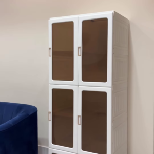 Multi-Tiered Modern Storage Cabinet with Tinted Doors