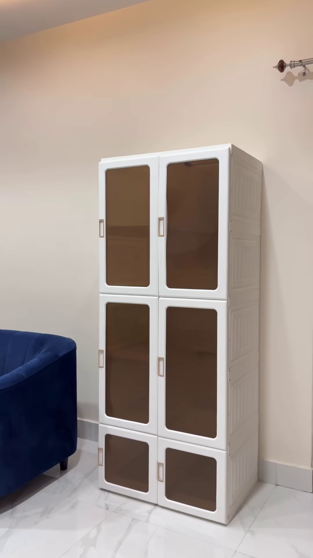 Multi-Tiered Modern Storage Cabinet with Tinted Doors