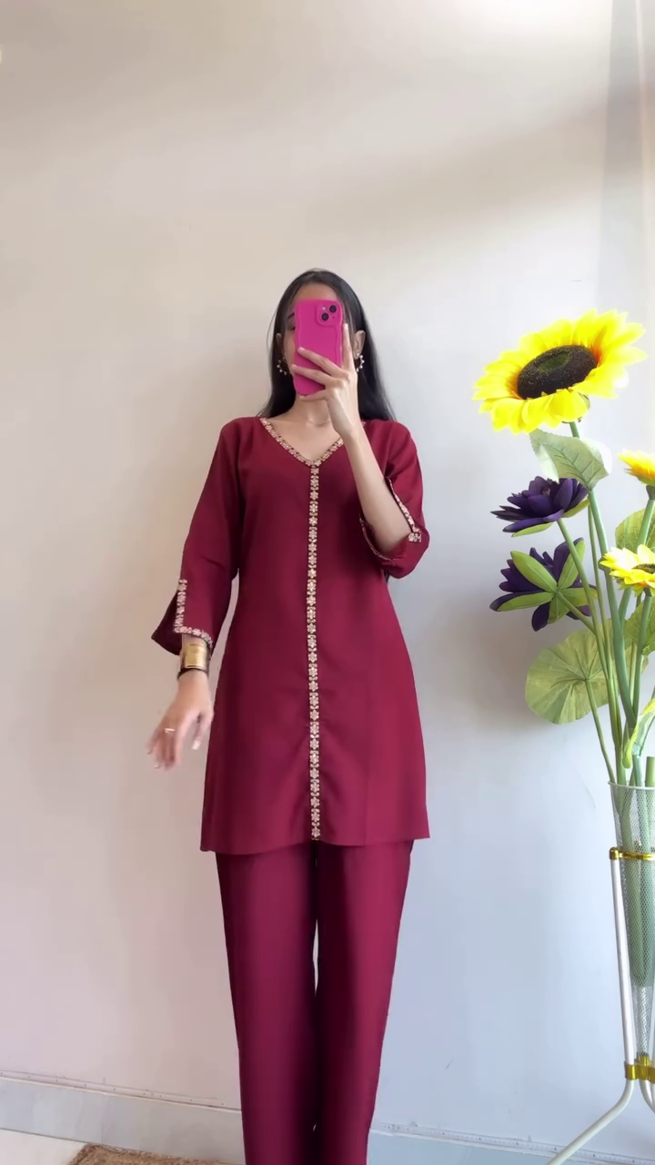 Chic Embroidered A-Line Co-ord Set for Women – 5 Elegant Shades