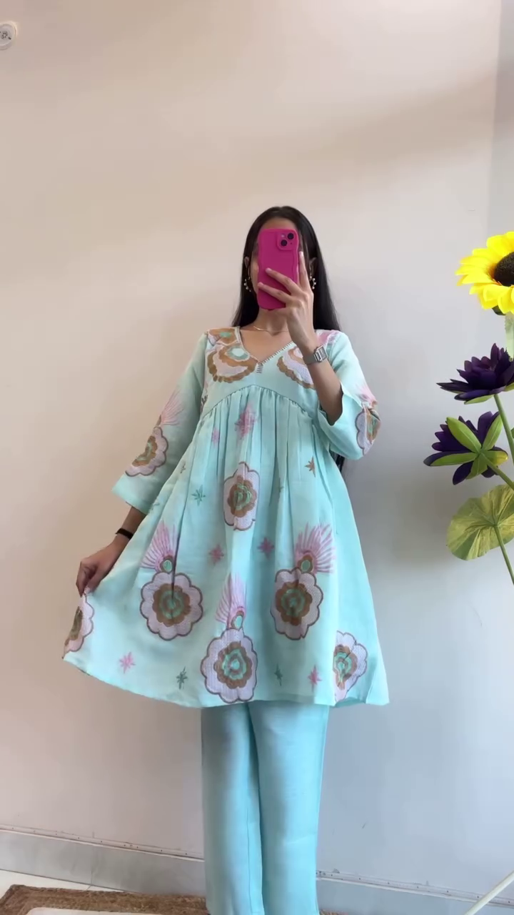 Chic Embroidered A-Line Co-ord Set for Women – 5 Elegant Shades - Image 3