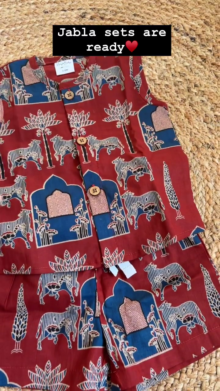 Traditional Hand Block Printed Jabla Set for Babies – 100% Cotton | Available in 10 Colors