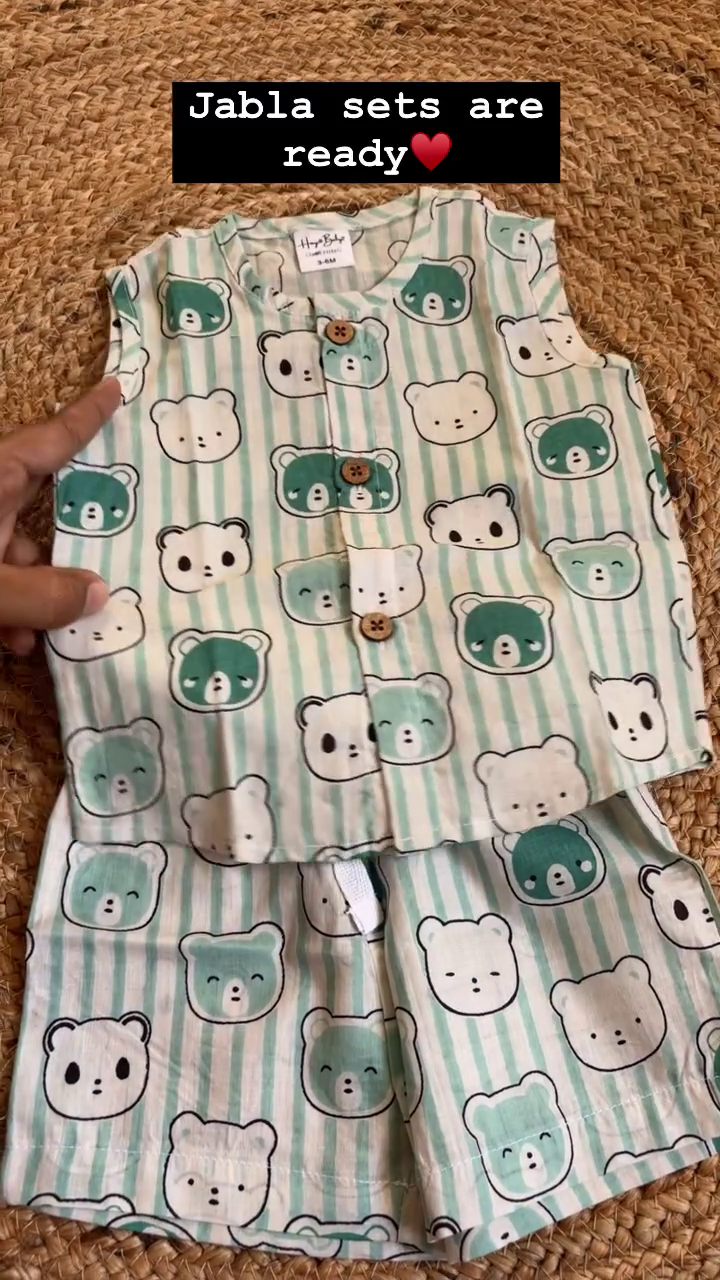 Traditional Hand Block Printed Jabla Set for Babies – 100% Cotton | Available in 10 Colors - Image 8