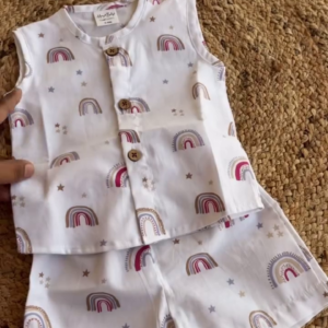Adorable Rainbow Print Cotton Jabla Set for Babies – Soft & Breathable | 7 Color Options