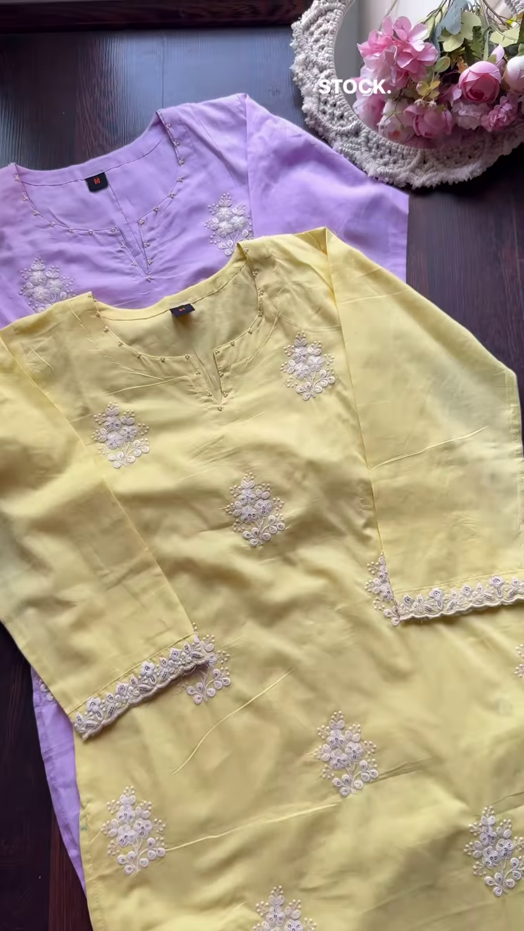 Pastel Embroidered Mulcotton Kurtas – Floral Ethnicwear in Yellow, Lavender & Light Green - Image 4