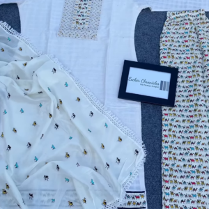 White Embroidered Kurta Set with Animal Motif Dupatta & Pants – Comfort-Focused Ethnicwear for Women