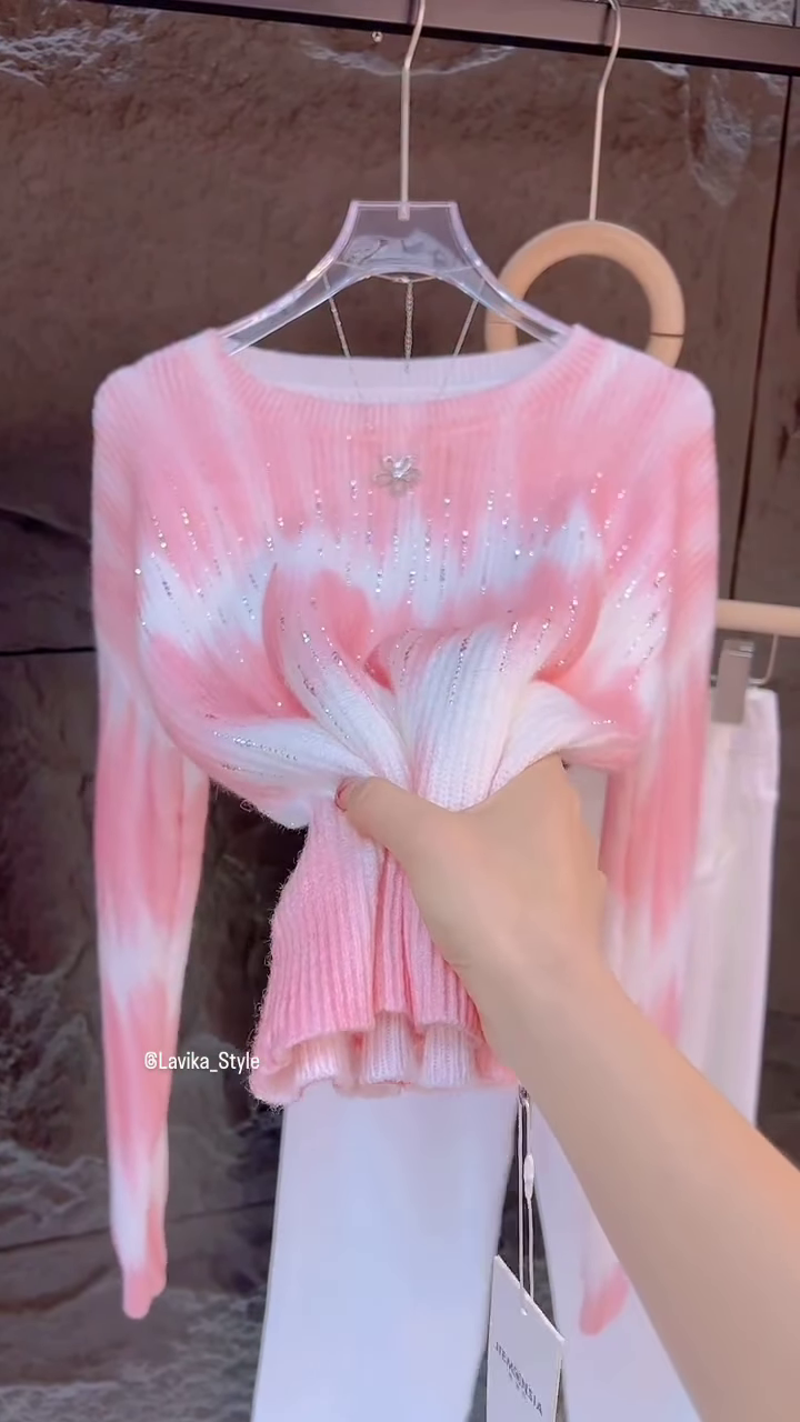 Pink & White Gradient Embellished Sweater – Soft Knit Casualwear for Women - Image 3