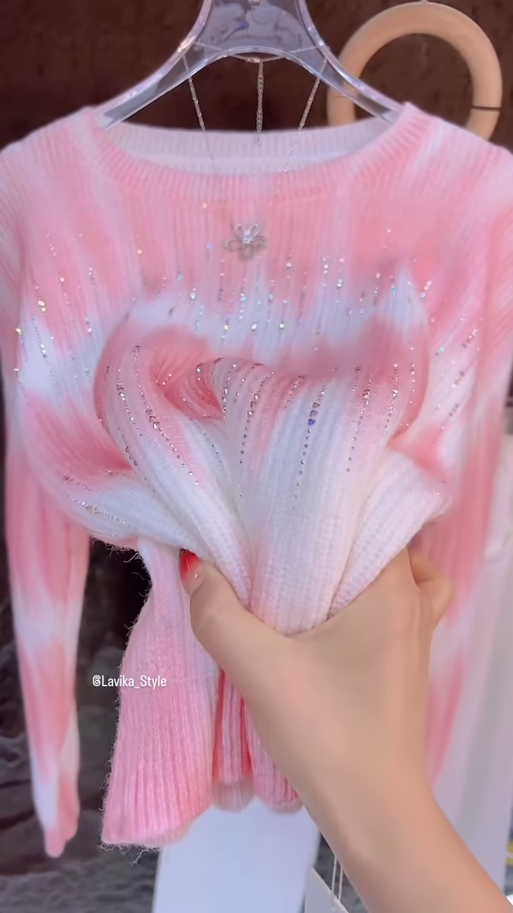 Pink & White Gradient Embellished Sweater – Soft Knit Casualwear for Women - Image 2