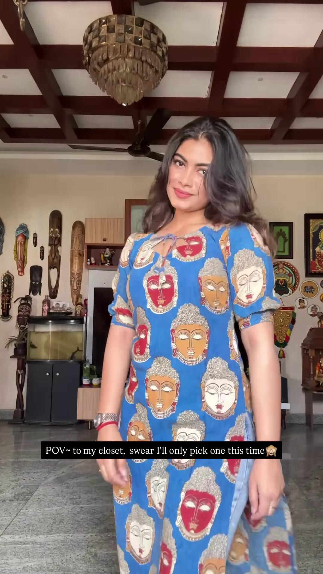 Blue Buddha Print Dress – Artistic Statementwear for Women - Image 5