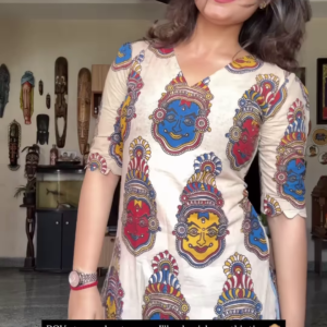 Blue Buddha Print Dress – Artistic Statementwear for Women