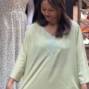 Women's Soft Cotton A-Line Kurti with Embroidery – Light Blue | 3 Color Options