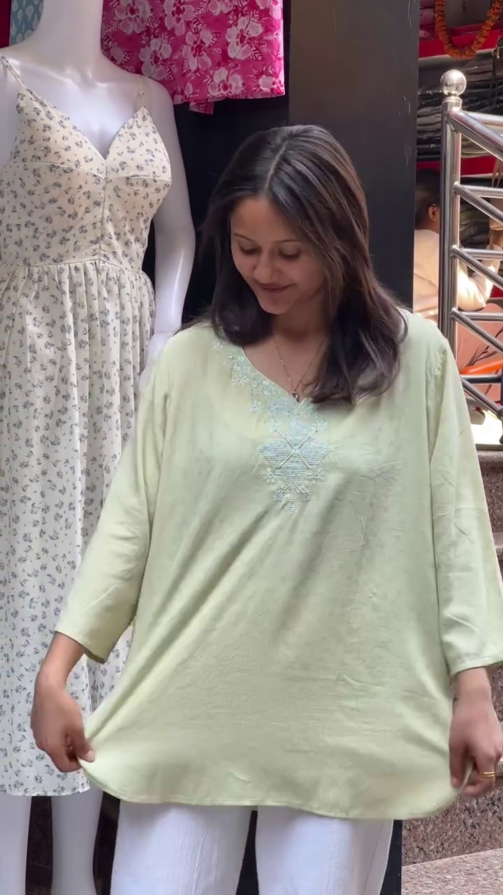 Women's Soft Cotton A-Line Kurti with Embroidery – Light Blue | 3 Color Options