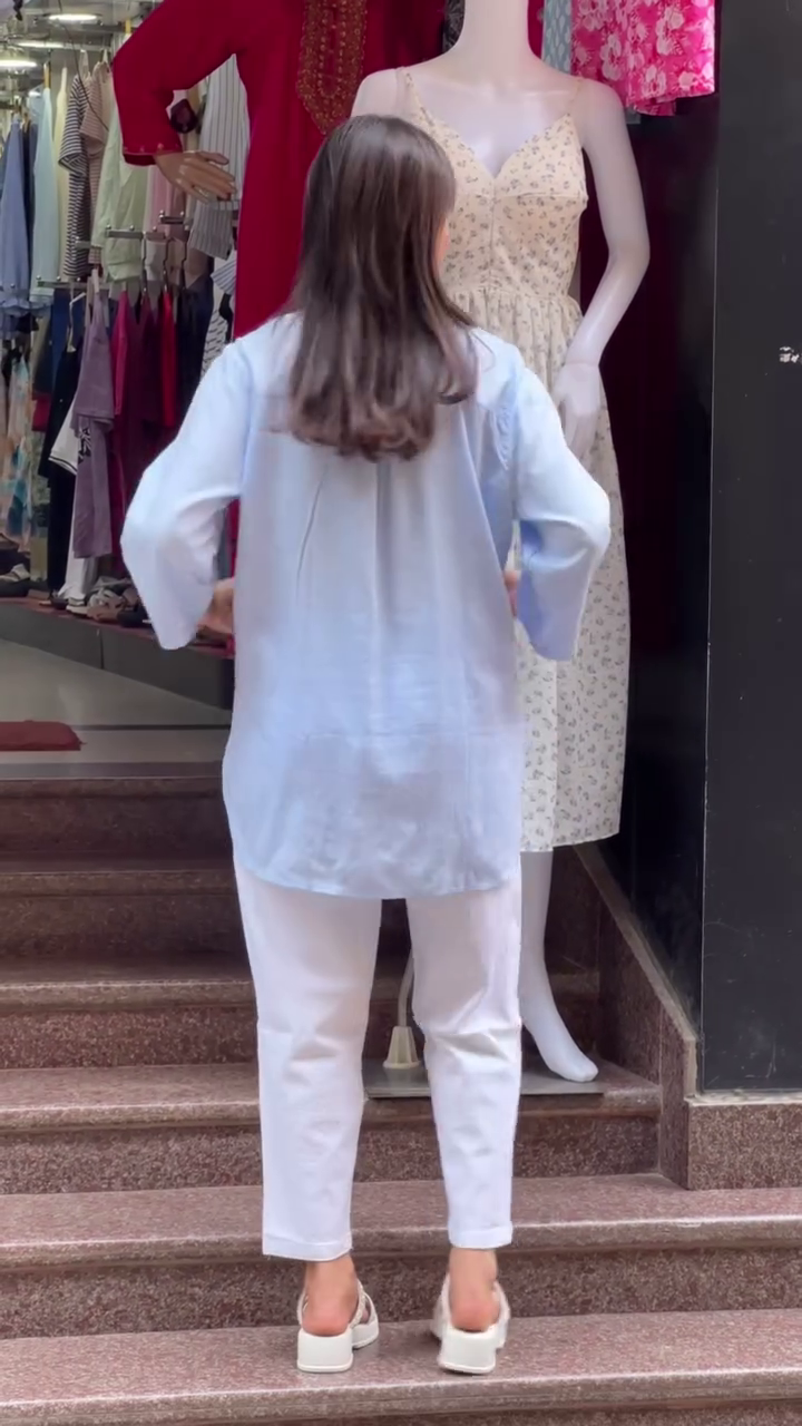 Women's Soft Cotton A-Line Kurti with Embroidery – Light Blue | 3 Color Options - Image 3