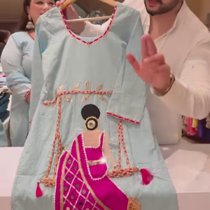 Light Blue Embroidered Kurta with Swing Motif – Artistic Ethnicwear for Women