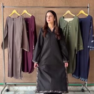 Women's Elegant Embroidered Straight Kurta Set – Black | 4 Timeless Colors