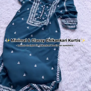 Teal Blue Chikankari Kurti – Elegant & Minimal Straight Fit for Summer | 10 Color Options