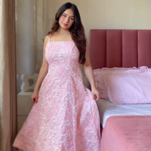 Pink Heart-Print Off-Shoulder Maxi Dress – Romantic Casual Wear for Women