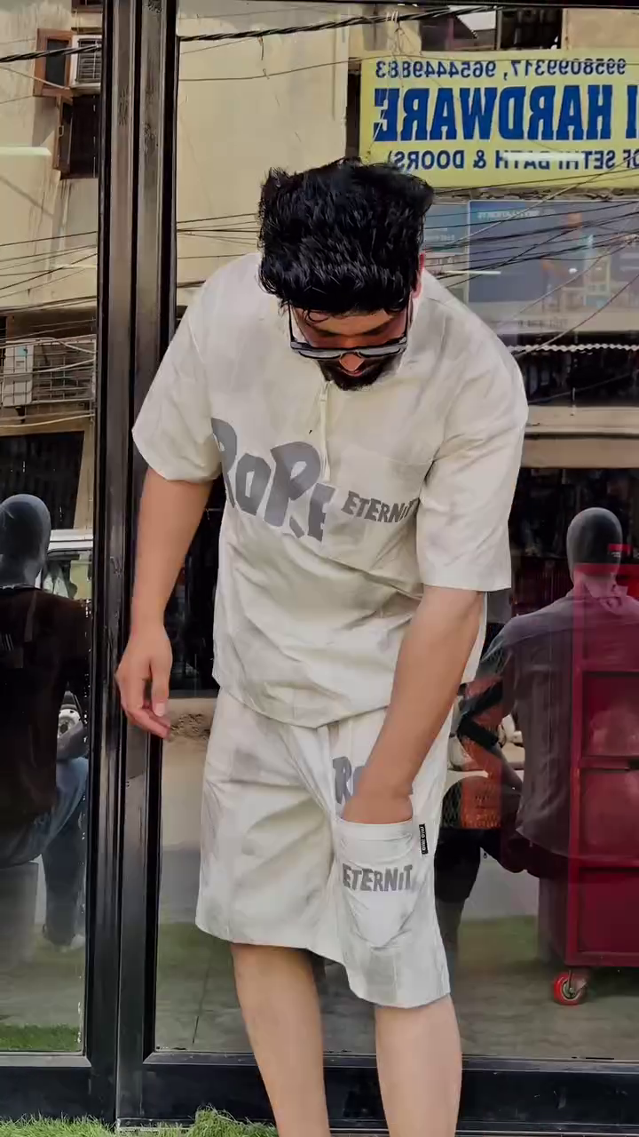 Men’s Casual Co-Ord Set – Printed Half-Sleeve Zip Shirt & Shorts | Trendy Streetwear Look - Image 3