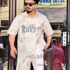 Men’s Casual Co-Ord Set – Printed Half-Sleeve Zip Shirt & Shorts | Trendy Streetwear Look