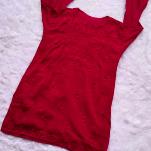 Short Maroon Chikankari Kurti for Women – Elegant Embroidered Cotton in 6 Stylish Colors