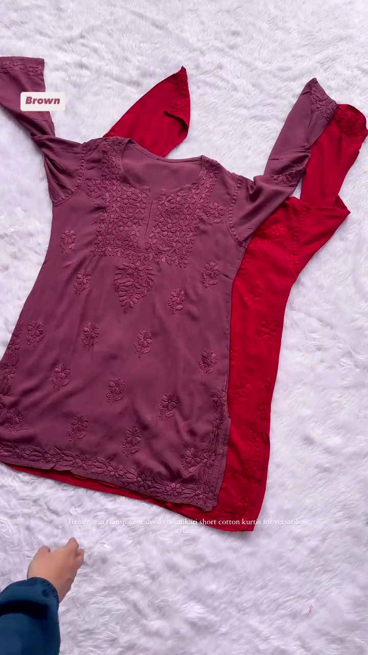 Short Maroon Chikankari Kurti for Women – Elegant Embroidered Cotton in 6 Stylish Colors - Image 4