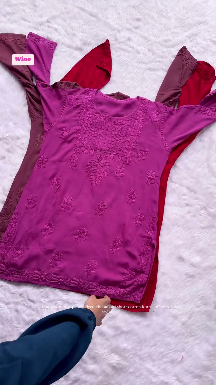 Short Maroon Chikankari Kurti for Women – Elegant Embroidered Cotton in 6 Stylish Colors - Image 3