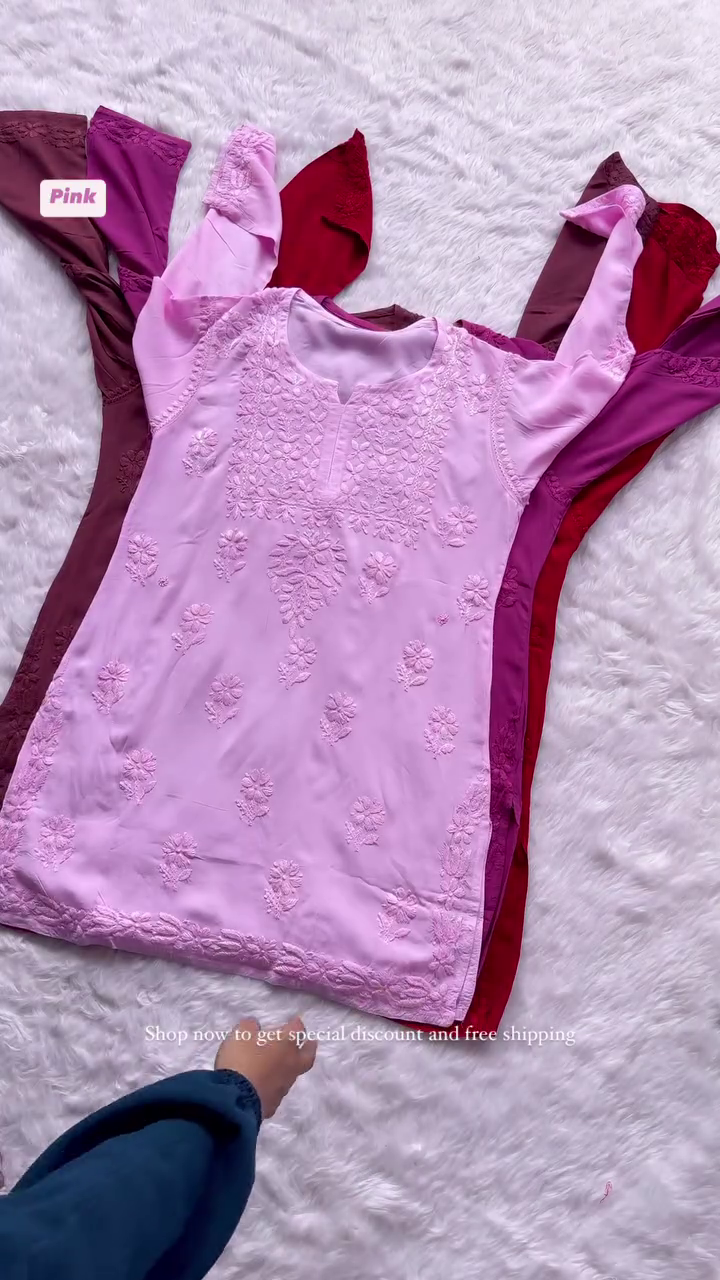Short Maroon Chikankari Kurti for Women – Elegant Embroidered Cotton in 6 Stylish Colors - Image 2